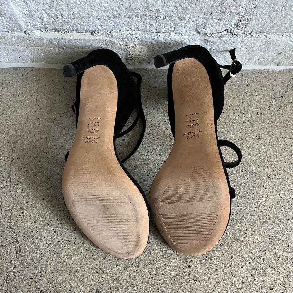 NWOT Stuart Weitzman Black Suede Sandal Heels - Picture 5 of 6